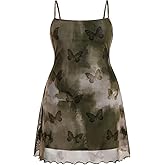 SHENHE Women's Plus Size Y2k Mini Dress Mesh Tie Dye Butterfly Spaghetti Strap Sleeveless Cami Dresses