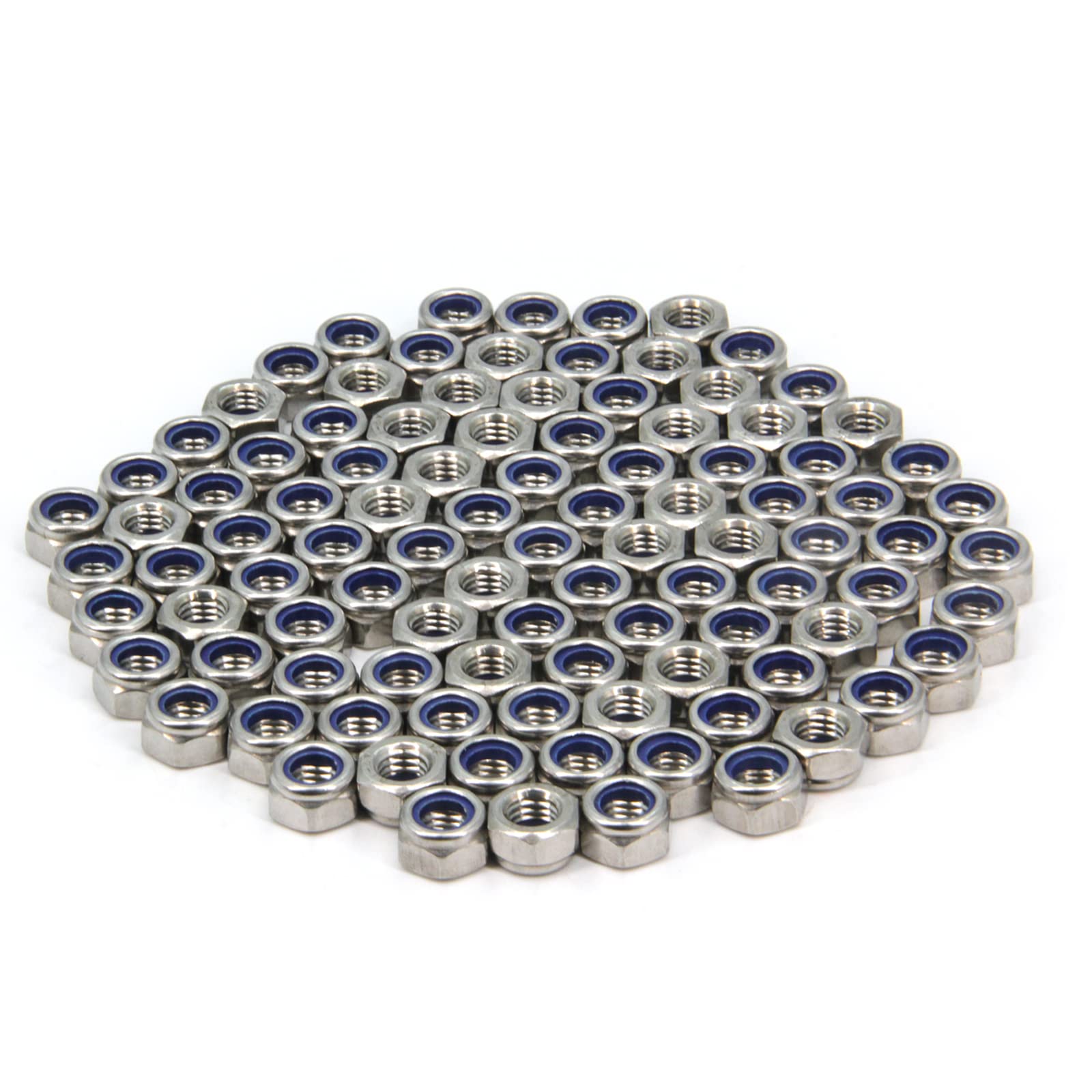 Yeebyee M8 x 1.25mm Pitch 304 Stainless Steel Self-Locking Hex Lock Nuts, Nylon Insert LockNuts Silver Metric Self Clinching Hex Lock Nuts for Hardware Parts, 100pcs/pack (M8-100pcs)