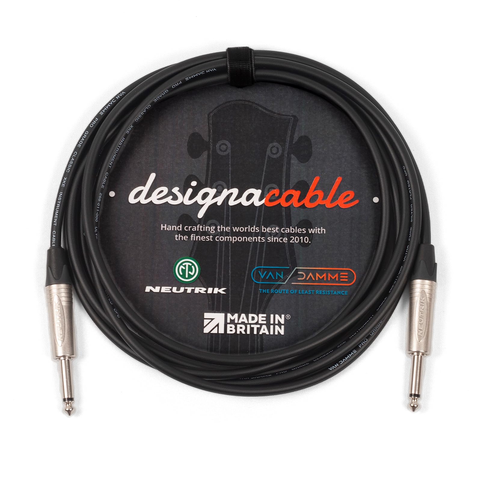 designacable.com 1m - Black Unbalanced Straight Jack Guitar Lead - Handmade in the UK using Van Damme XKE instrument cable & Neutrik NP2X 1/4" Mono Jacks.