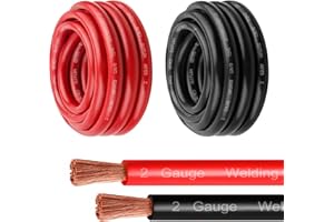 MOOKEERF 2 Gauge Battery Cable - 5FT Red + 5FT Black 2 AWG Welding Cable Flexible Stranded Oxygen-Free Pure Copper Wire for Automotive, Battery, Inverter, Solar, Marine and Generator