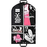 DEEKA Cheer Garment Bag for Hanging Clothes with Zipper Pockets Cheer Accessories Mom Essentials Uniform Costume 40 Inch Black Bags Stuff for Cheerleading Girls (Black,White-Cheer Quote)
