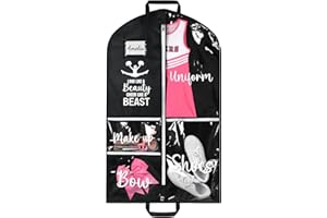 DEEKA Cheer Garment Bag for Hanging Clothes with Zipper Pockets Cheer Accessories Mom Essentials Uniform Costume 40 Inch Black Bags Stuff for Cheerleading Girls (Black,White-Cheer Quote)