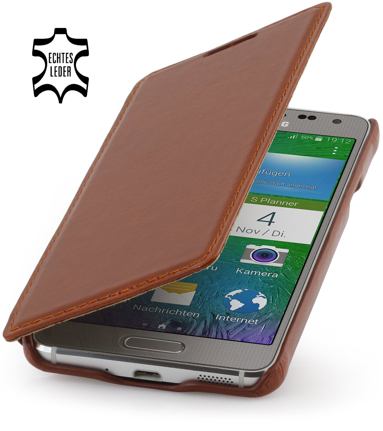 StilGut® Book Type, Leather Case for Samsung Galaxy Alpha, Cognac Brown without Clip — image 1