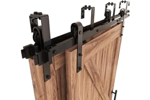 ZEKOO 4 FT Double Track Bypass Barn Door Hardware Kit Low Ceiling Wall Mount for Closet Double Wooden Doors (4FT Bypass kit)