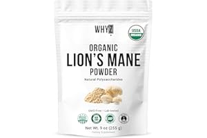 WHYZ Organic Lion’s Mane Mushroom Powder Fruiting Body Superfood Freeze-Dried Unflavored Natural Polysaccharides for Smoothies Coffee Supports Brain Focus Energy Vegan Gluten-Free Non-GMO, 9 oz (255g)