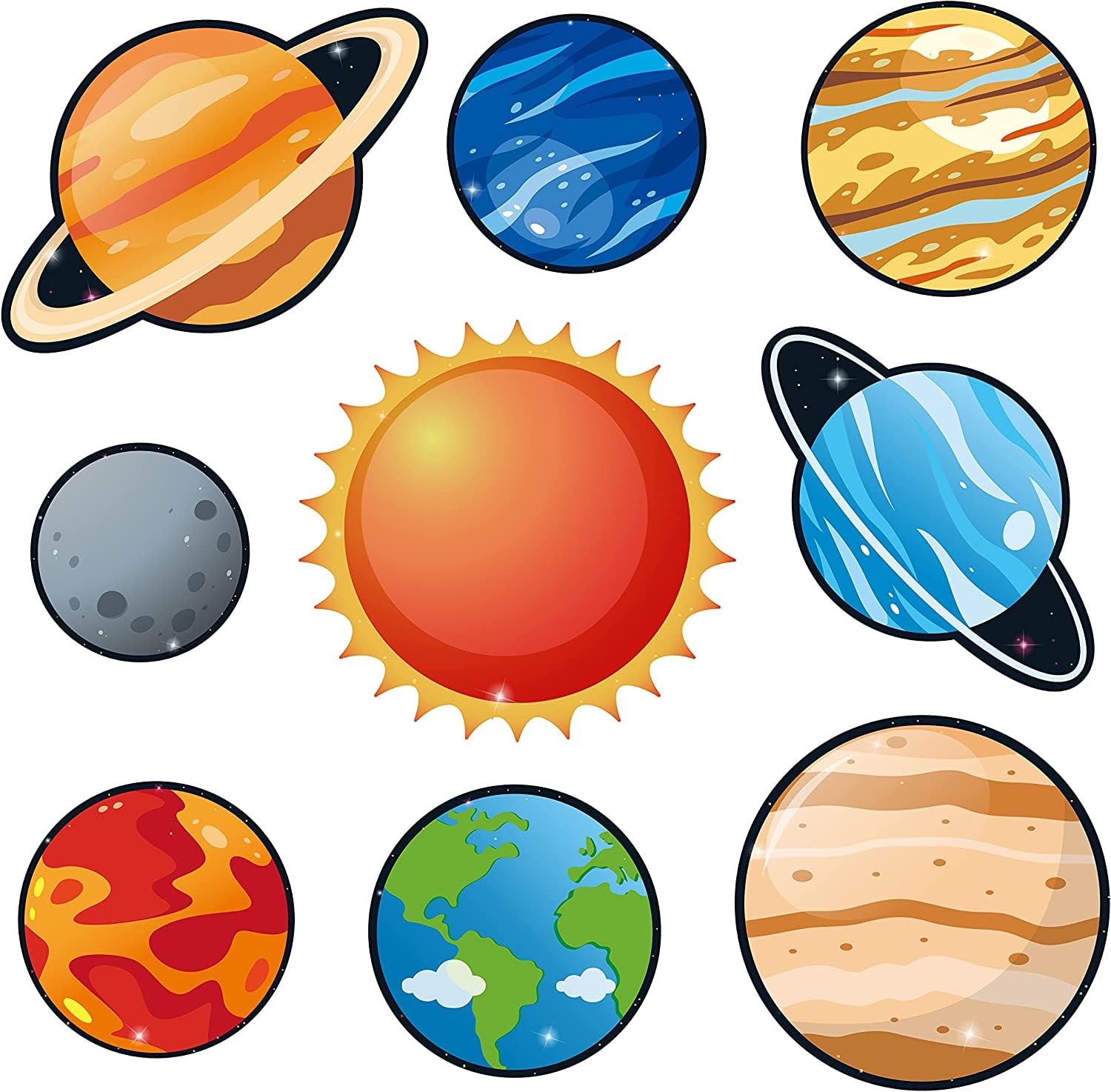 Photo 1 of BeYumi 45Pcs Solar System Cutouts 9 Planets Galaxy Wall Decal Educational Material Removable Wall Stickers Outer Space Decor for Back to School Classroom Bulletin Board Displays Universe Theme Party