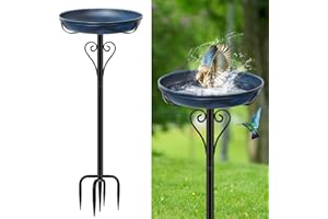 ODSNANIE Metal Bird Bath for Outside, Vintage Freestanding Birdbaths with Metal Stake, Upgraded 5 Pronged Base Birdfeeder Feeder Bowl for Outdoors Garden Patio Yard Lawn Decor (Vintage Blue)