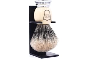PARKER SAFETY RAZOR Parker Pure Badger Shaving Brush with Faux Ivory & Chrome Handle + Stand | 22mm Knot for Rich Lather | Handcrafted Shaving Tool for Cream or Soap | Classic Wet Shaving Brush | Iconic Brand