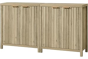 Oakham Home Oxford Storage Sideboard Buffet with Adjustable Shelves, Multifunctional Console Cabinet Set of 2 (Sunwashed Ash Oak)