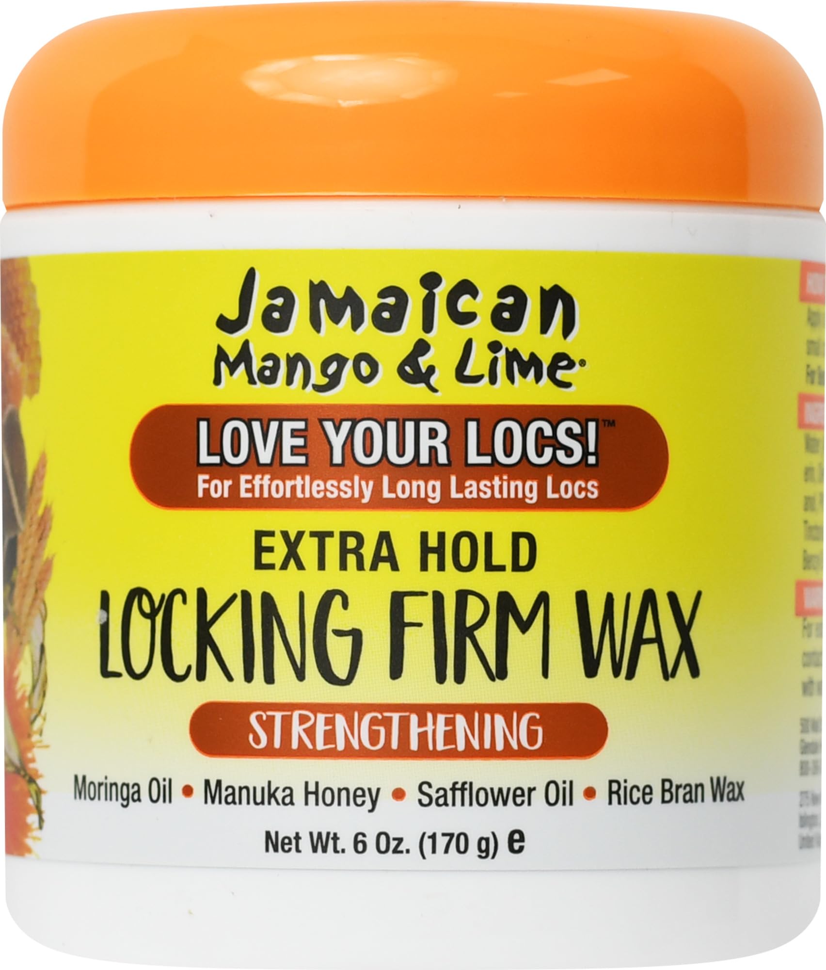 Jamaican Mango & Lime Locking Firm Wax 155g - EXTRA-FIRM HOLD. NO Mineral Oil, NO Sulphates, No Parabens. Excellent for coarse and grey hair. Locks in moisture and aids strengthening hair