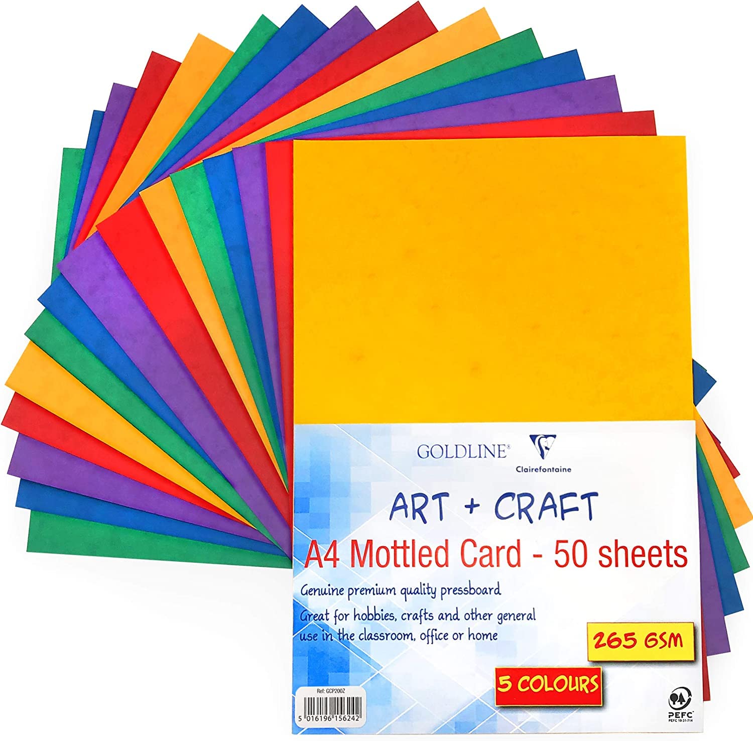 Clairefontaine A4 Mottled Coloured Card Pressboard - Premium Quality - 265gsm - 5 Colours - 50 Sheets