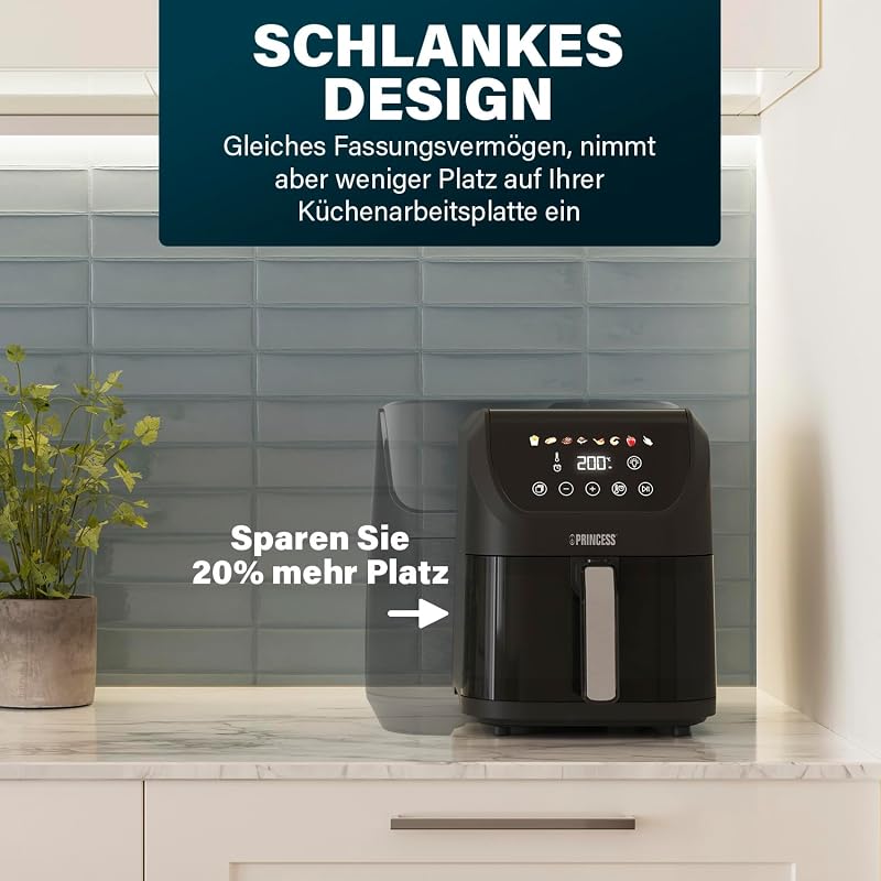 SlimFry Airfryer, 8L Fassungsvermögen, 2000W, 8 Programme, Digitales Touchscreen, Einstellbare Temperatur, Sichtfenster, Automatische Abschaltung, Spülmaschinenfest, 182257