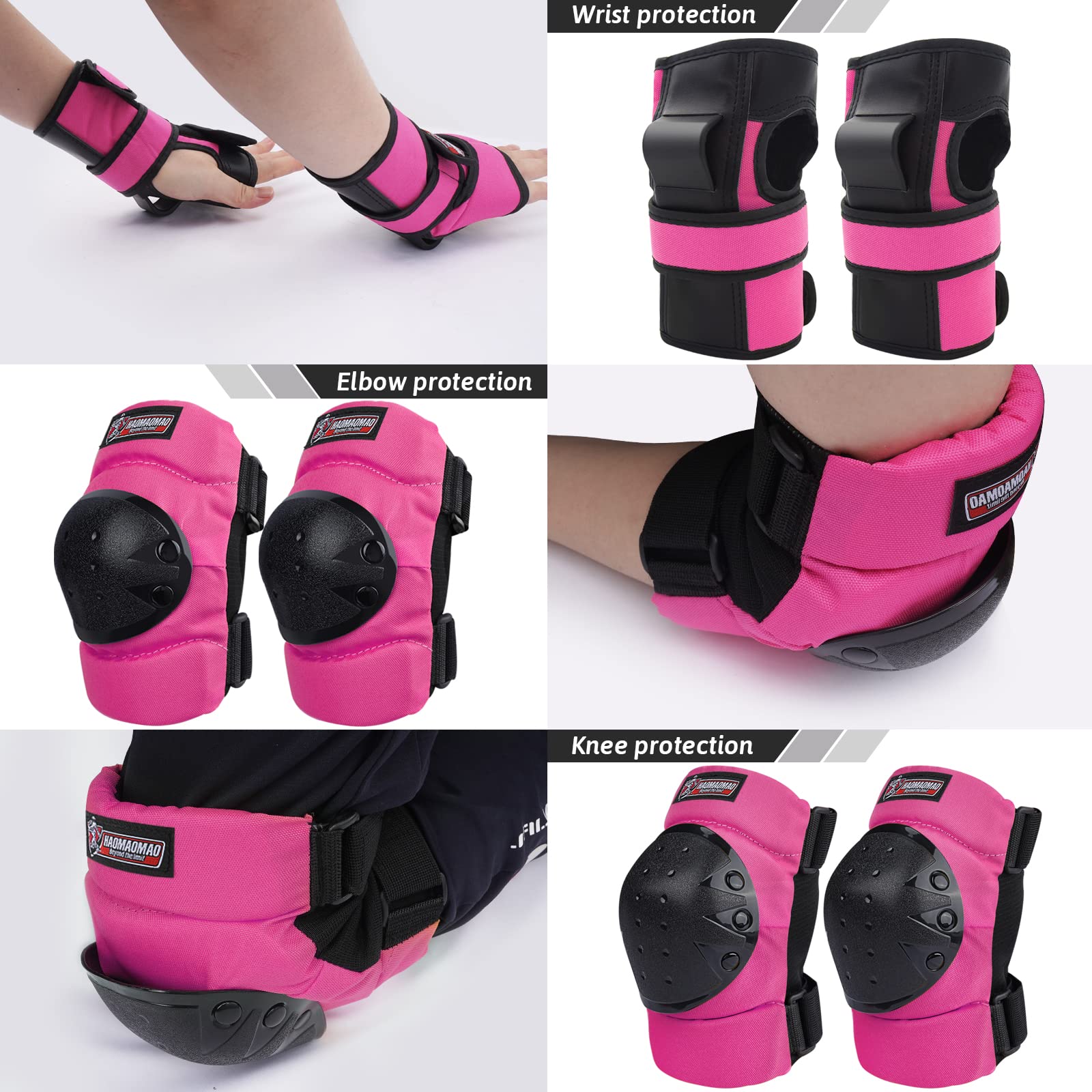 Haomaomao Adult & Kids Knee Pads Elbow Pads Wrist Guards Protective Gear Set for Roller Skates Scooter Inline Skating Cycling BMX Bike Skateboard Riding and Outdoor Extreme Multi-Sports