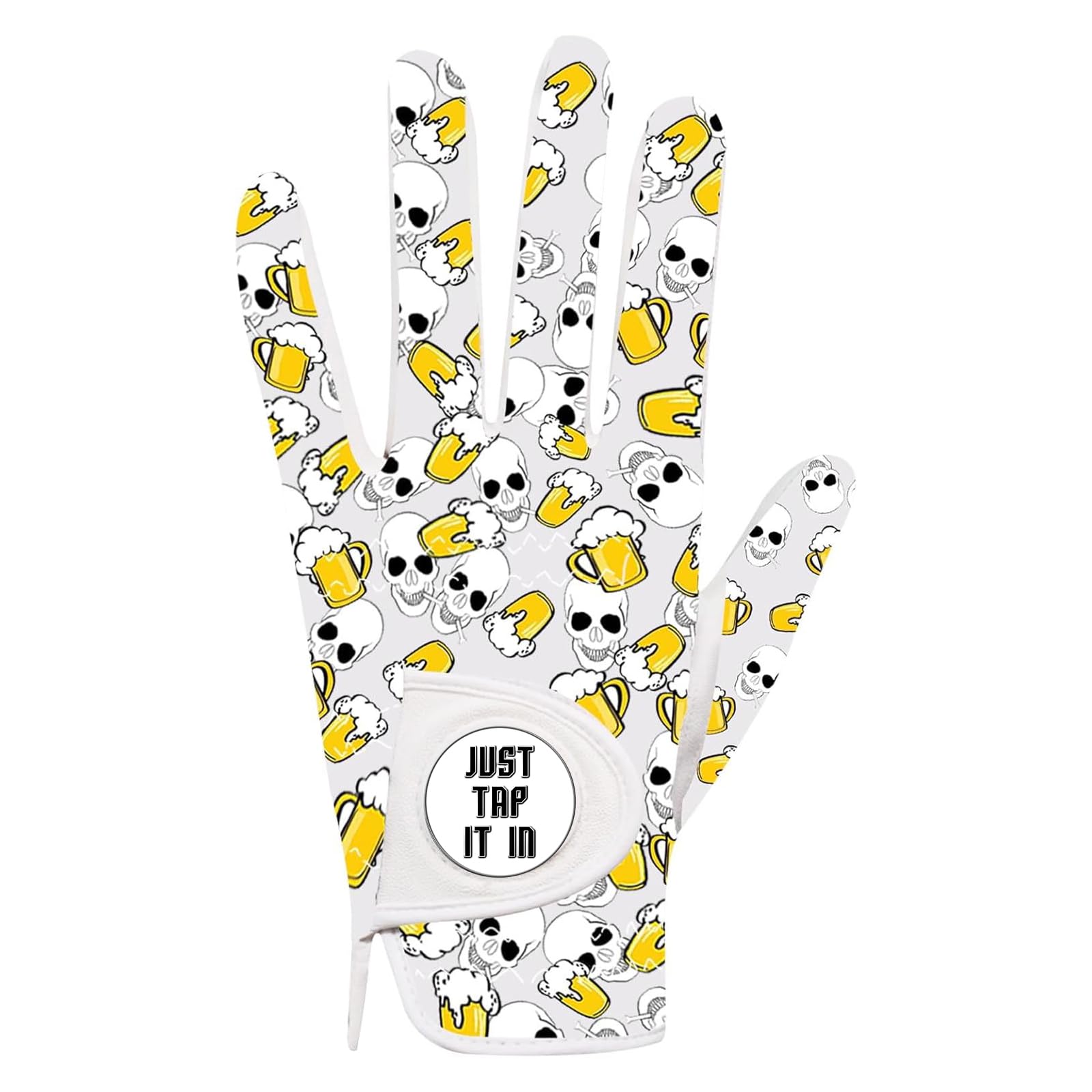 AMRTA Golf Glove Men Left Hand 1 Pack with Ball Marker, Mens Right Handed Golf Glove Leather Breathable All Weather Grip (Beer, XL)