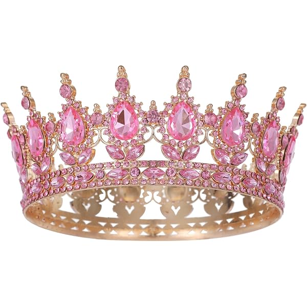Tiara Rosa Con Diamantes Imitación - Corona Novia O Princesa - Aleación Zinc - Fiestas Y Eventos