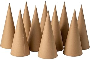 Ruisky 10PCS 9.8in Paper Mache Cones, Open Bottom Cardboard Craft Cones for DIY Art Projects,Halloween and Christmas Tree Decorations (Brown)