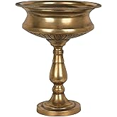 WORTH 15" H. Tall Gold Color Urn Vase for Centerpieces, 11.8" Dia. Classic Metal Trumpet Small Flower Pots for Table, Bowl Va