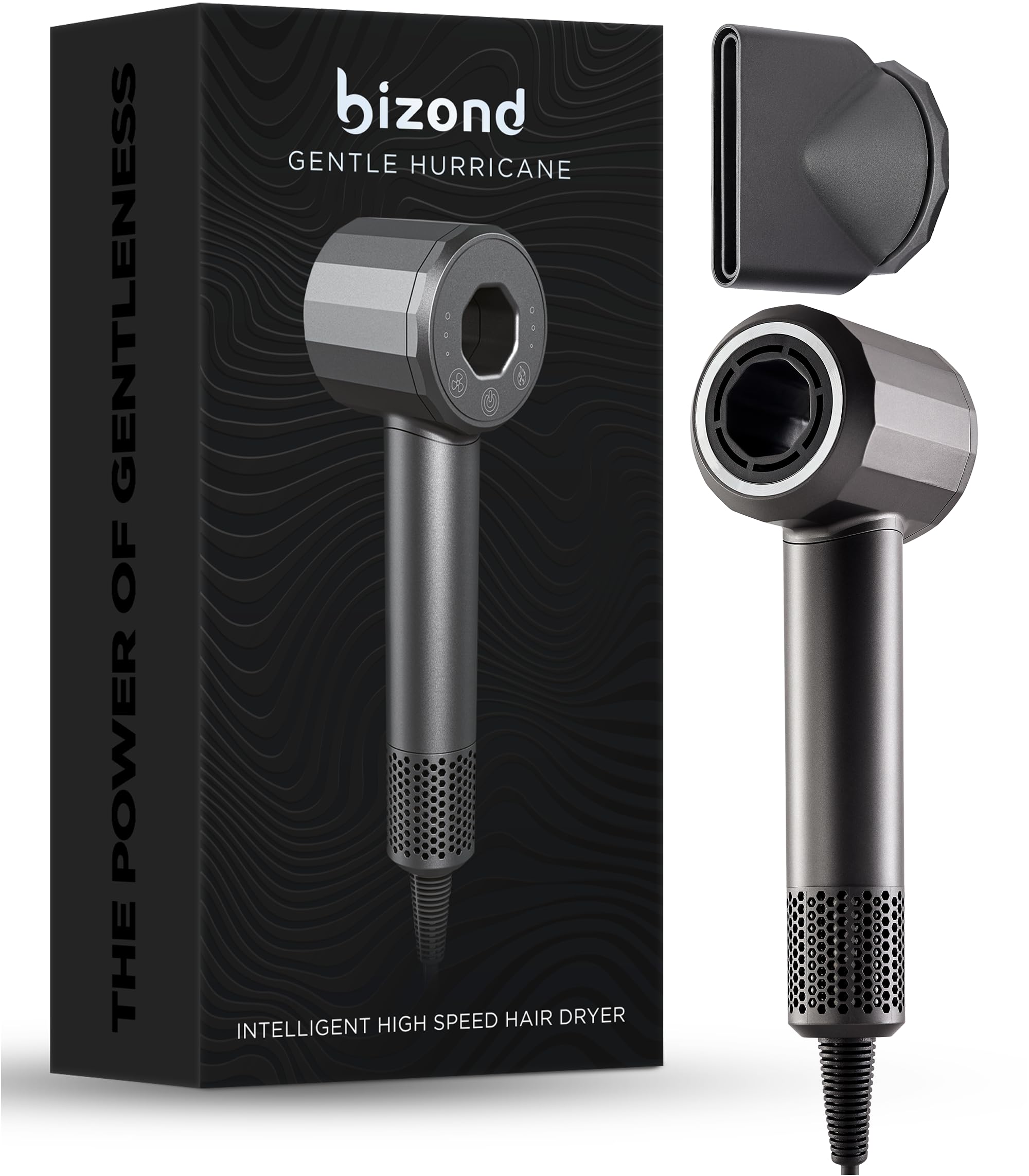 Photo 1 of BIZOND Ionic Hair Dryer Premium Quality, High-Speed Professional Brushless Motor 110,000 RPM, 1600W Power, 9 ft Long Cord and Magnetic Nozzle, Lightweight Blow Dryer, Ultra Quiet Fast Drying (Gray)