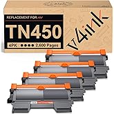 v4ink 4PK TN450 Toner Cartridge Compatible Replacement for Brother TN450 TN420 Toner Cartridge High Yield Black Ink for HL-2240d HL-2270dw HL-2280dw MFC-7360n MFC-7860dw IntelliFax 2840 2940 Printer