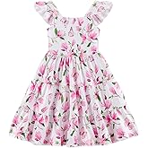 NUBEEHOHO Little Girls Summer Dress - Flutter Sleeve Swing Tiered Sundress Toddler Smocked Dresses Kids Casual Outfits 2T-7T