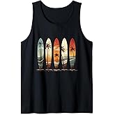 Longboard Surfboards Retro Vintage Style Palms Beach Surfing Tank Top