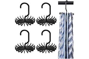 BigOtters 4 PCS 360 Degree Rotating Scarf Hanger Adjustable Twirl Tie Rack Tie Belt,Hanging Holder Storage Hook for Belt Bra Tank Top Tie Scarf Purse (Black, Medium)