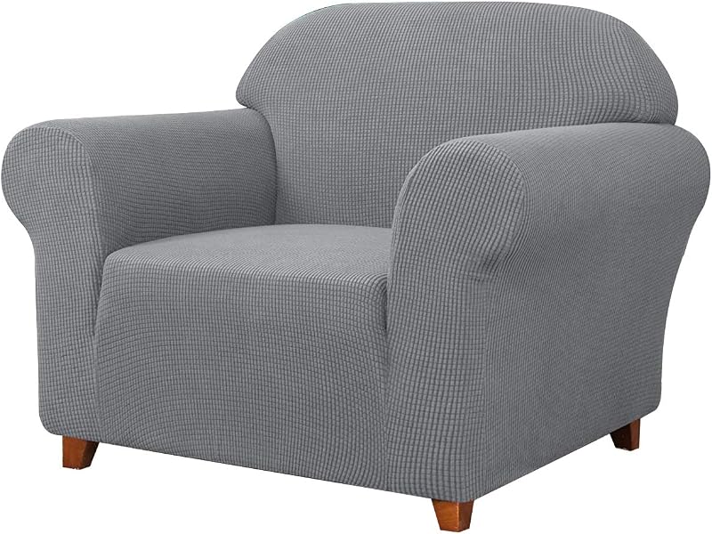 SAMSTEX 1 Seater Sofa Cover Stretch 1-Piece Light Grey