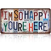 TREEPERI Vintage License plate Wall Decor Metal Sign Tin Signs for Bar Home Bedroom Garage - I'm So Happy You're Here