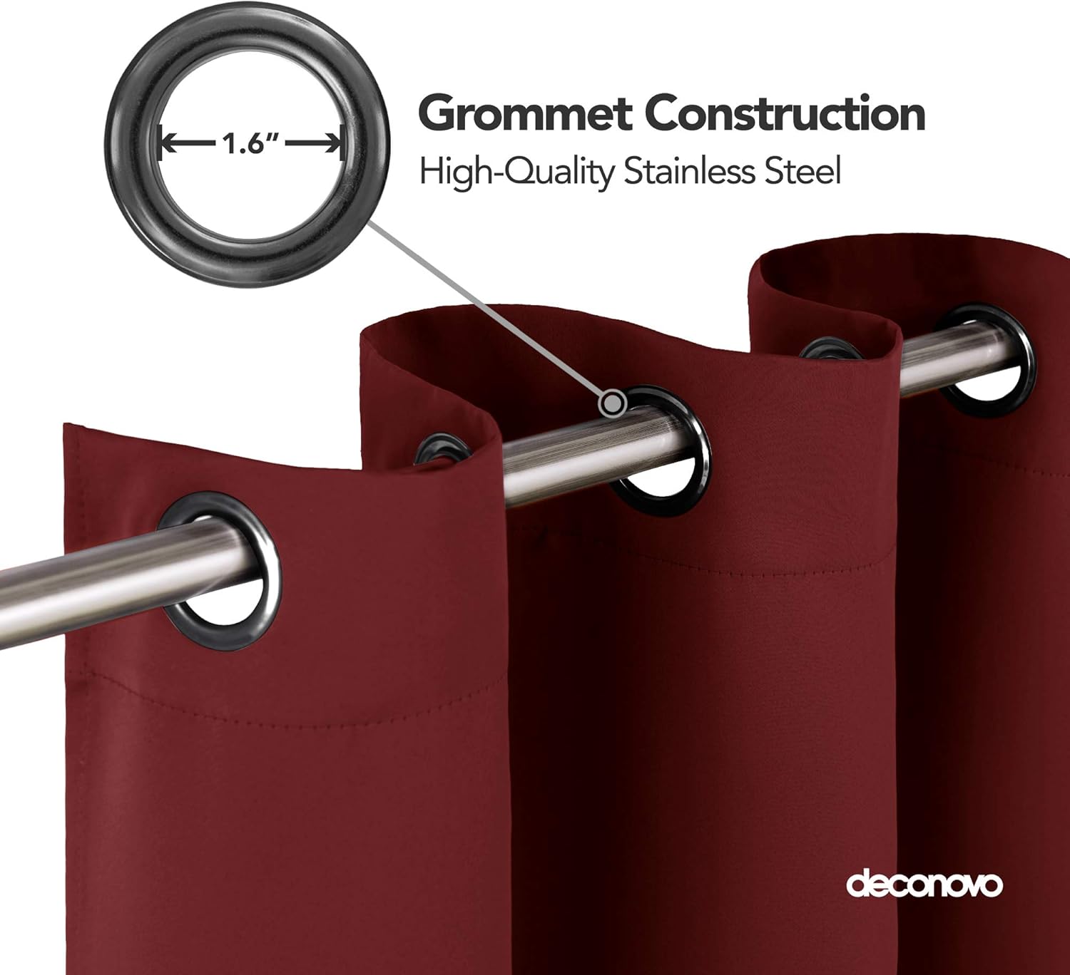 Deconovo Super Soft Window Treatment Thermal Insulated Wide Width Ring Top Blackout Curtain for Livingrom 80 x 84 Inch Red 1 Panel - Image 5