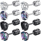 MARSALIA 4 Pairs Hypoallergenic Cubic Zirconia Stud Earrings for Women & Men, 5A 6mm Screw Back Surgical Steel Earrings, Sensitive Ears Jewelry Gifts (Mother’s Day, Anniversary, Party)