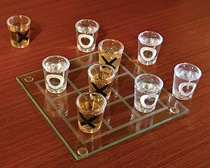 Shot Glass Tic Tac Toe – Portable Three In A Row Drinking Game Mini Shot Glass With Glass Board Novelty Funny Adult Gift