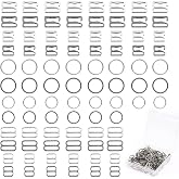 KALIONE 120pcs Bra Strap Hooks for Bikini Halter Swimsuit, Bra Strap Slider Replacement Kit, Metal Bathing Suit Clips Clasp Adjustment Slider for Slip Dress