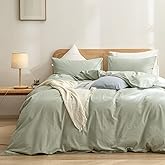BESTOUCH Duvet Cover Set 100% Washed Cotton Linen Feel Super Soft Comfortable Chic Lightweight 3 PCs Home Bedding Set Sage Green King