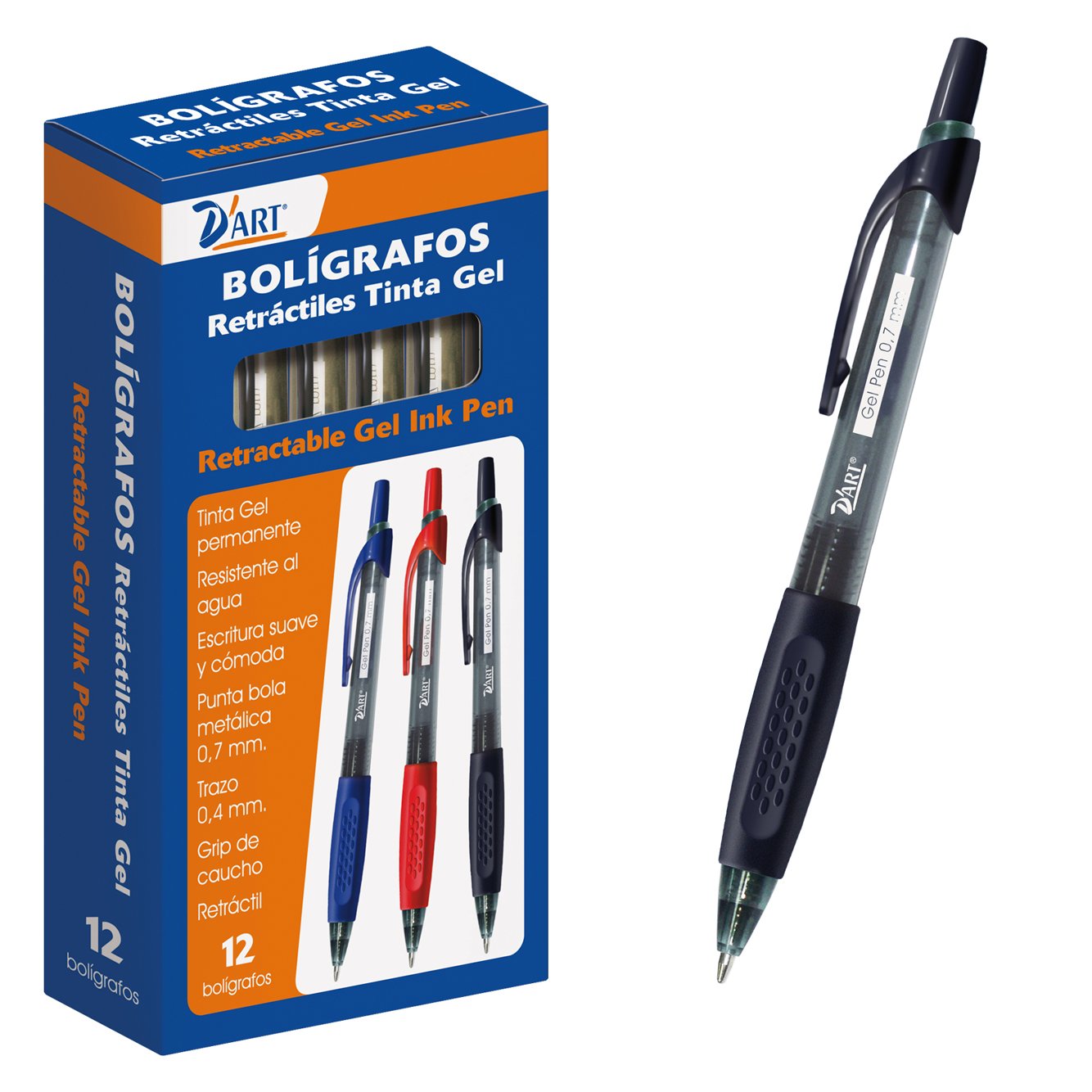 D 'Art 79426 – Box of Pens, Retractable Gel Ink, 0.7 mm, Pack of 12 Black
