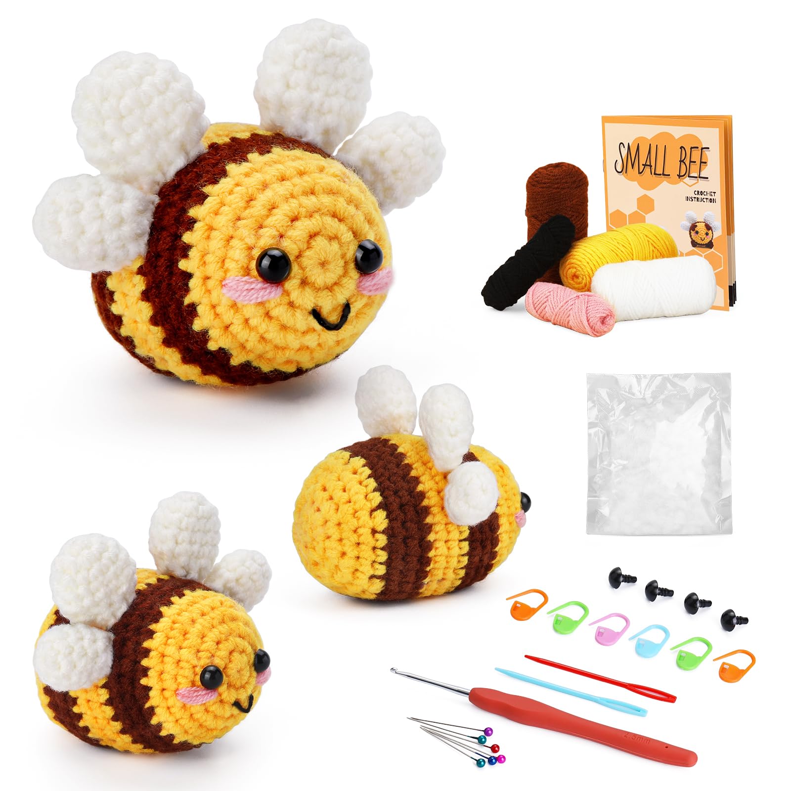 ENCHOL Beginner Crochet Kit, Cute Bees Crochet Kit, Complete Bee Animals Crochet Kits for Starters Adults with Step-by-Step Video Tutorials for DIY Craft Creations