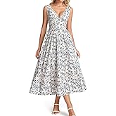 KUTUMAI Floral Corset Midi Dresses for Women 2026 Summer Spring V Neck Lace Up Flowy Wedding Guest Dress