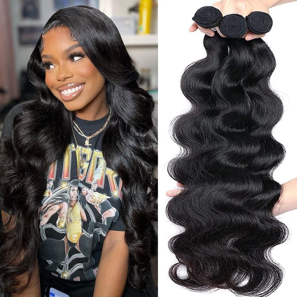 10A Brazilian Human Hair Bundles Body Wave Virgin Hair 3 Bundles Brazilian Human Hair Bundles For Women 24 26 28Inch Natural Black 100% Unprocessed Virgin Body Wave Human Hair Extensions