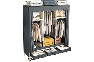 LEAIJIAFY Portable Armoire Wardrobe Closet with 3 Drawers and 3 Hanging Rods,Cloth Closet Wardrobe Cabinet for Hanging Clothe