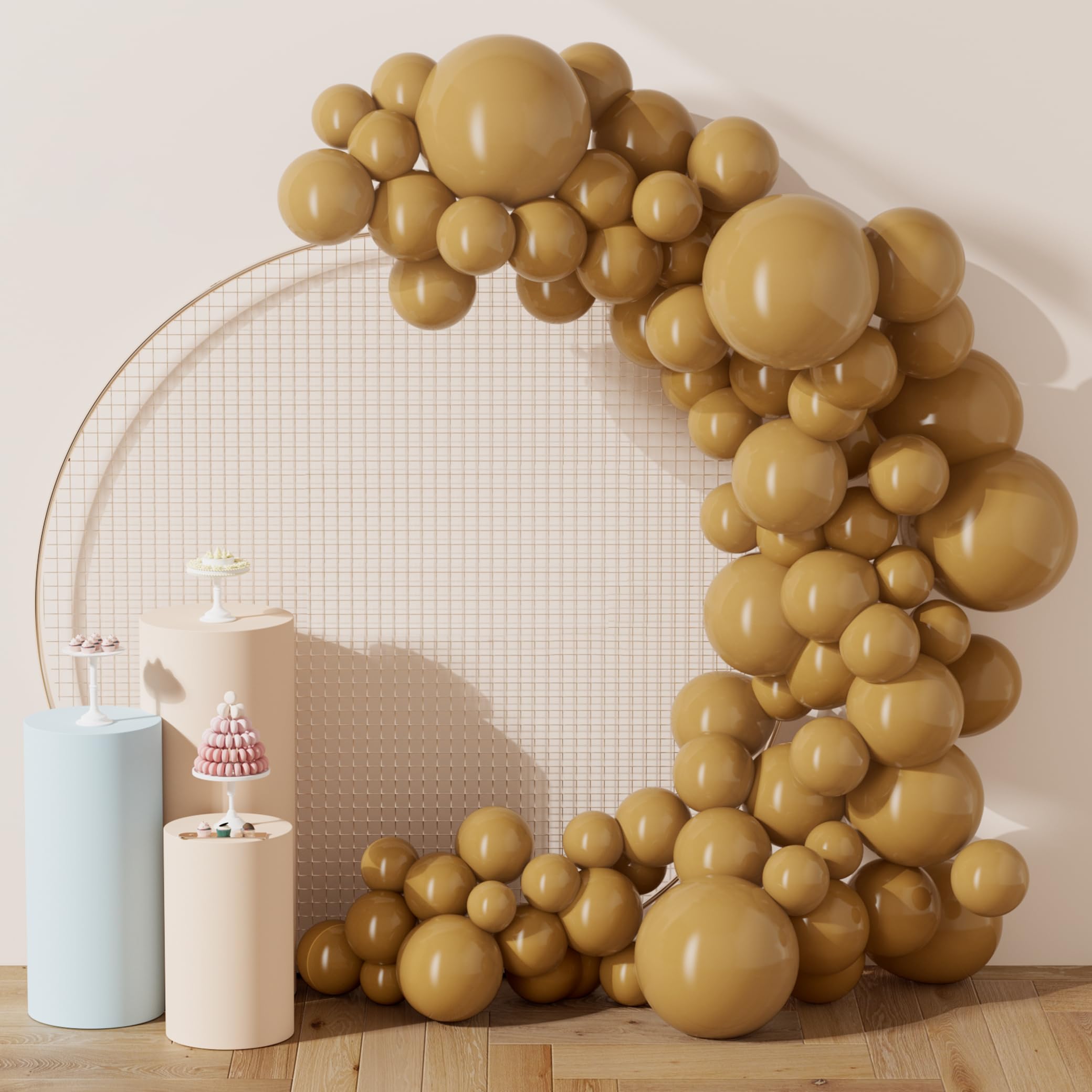 Photo 1 of DECOCKRAT 130PCS Khaki Balloons, Latex Balloons Different Sizes 18/12/10/5 Inch, Helium Balloons with Ribbon, Party Balloon Set for Birthday Wedding Graduation Anniversary Baby Shower Decorations.