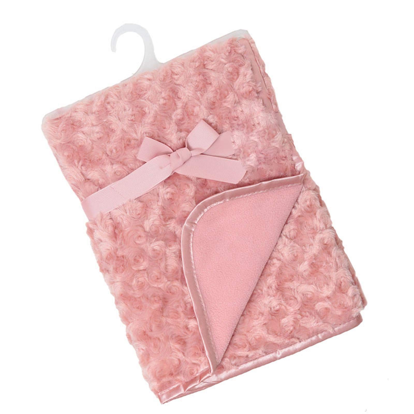 Soft Touch Baby Boys Girls Rosebud Fleece Blanket Wrap Shawl Satin Trim & Fleece Back FBP66 (Rose Gold)
