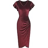 ZAFUL Velvet Dress for Women Wedding Guest Dress Ruffle Sleeve Ruched Bodycon Cocktail Party Dresses