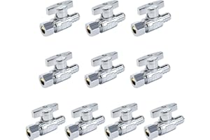 VINTEX Straight Stop Valve 10 Pack, 1/2" Pex x 3/8" OD Compression Shut Off Valve with 10 Pieces Stainless Steel Clamps Rings