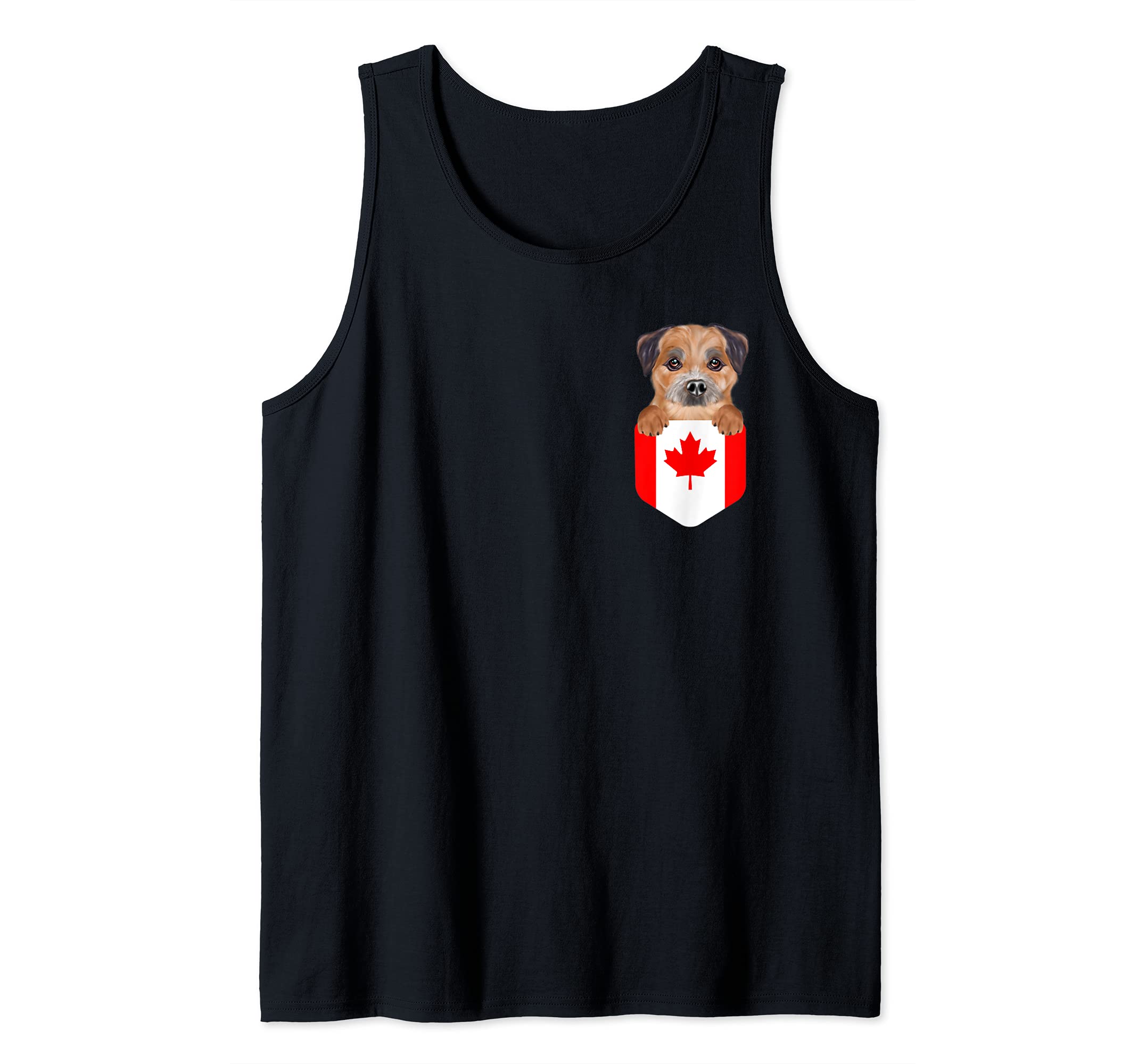 Canada Flag Border Terrier Dog In Pocket Tank Top