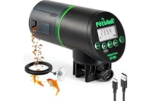 Petbank Automatic Fish Feeder for Aquarium - Rechargeable Fish Food Auto Dispenser Vacation Turtle Feeder with USB Charger Cable，LCD Screen, Customized Schedule，Black