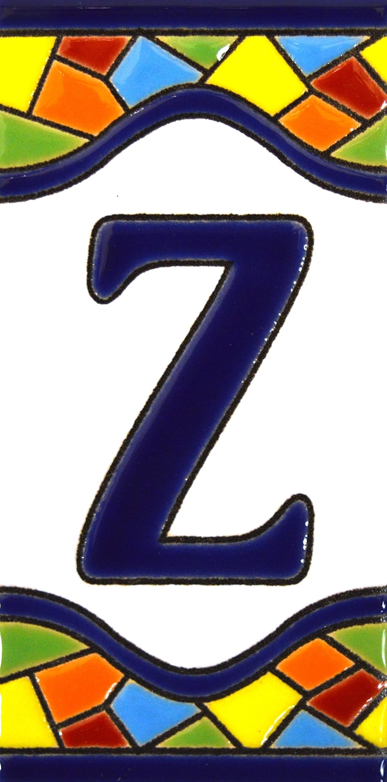 House letters 4 inch. Handpainted house letter tiles for signs, addresses and names. Address numbers for houses. House address numbers and letters. Design MOSAICO MEDIANO 4,29" x 2,13" (LETTER Z)