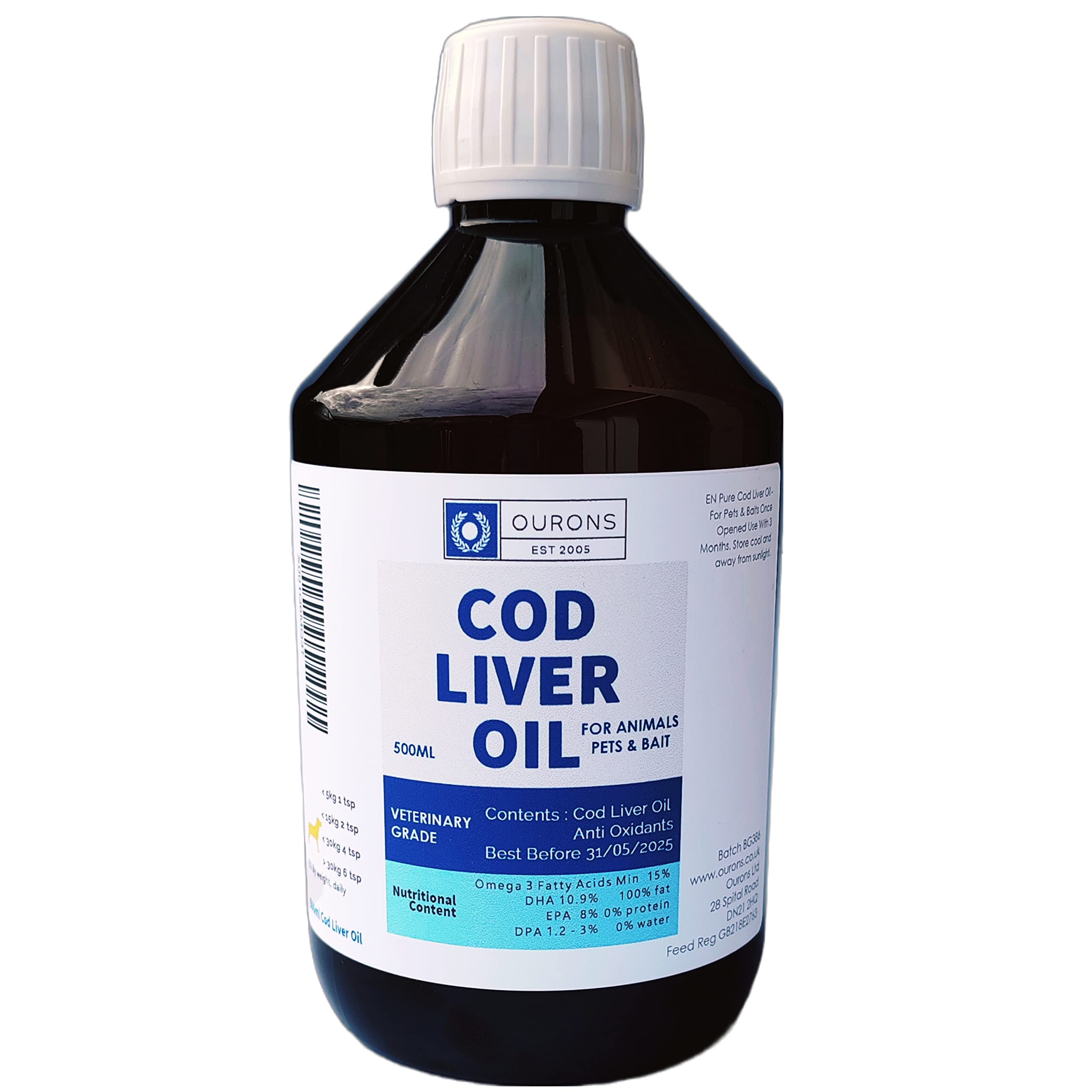 Pure Cod Liver Oil Liquid for Animals, Horses, Dogs etc - 500ml