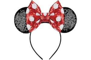 LYLIN Mouse Ears Headband, Sequin Ears Headbands with Bow Princess Decoration Halloween Hairs Accessories for Girls Women Boys Birthday Party Cosplay Costume (Red Spot)