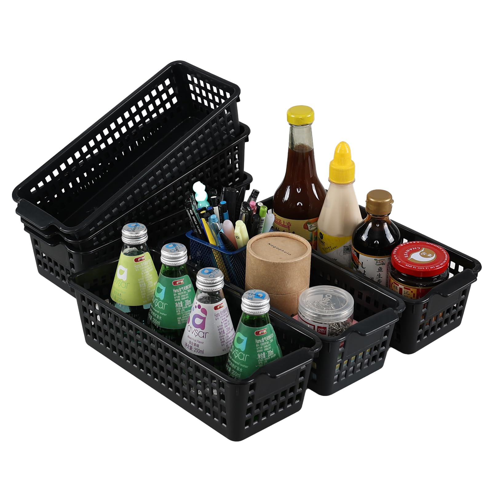 Photo 1 of Yuright 6 Packs Narrow Storage Baskets Plastic, Desktop Small Plastic Storage Baskets, Black