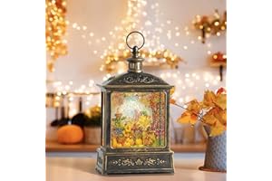 KIRSCHBLÜTE 12.5 Inch Autumn Thanksgiving Snow Globe Lantern, Sparkling Harvest Scarecrow Turkey Lantern USB Powered or Battery Thanksgiving Home Decor Gifts