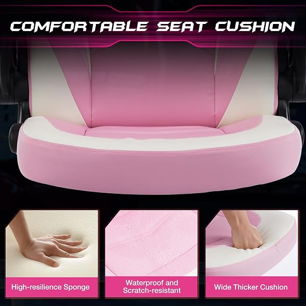 SWEETCRISPY COMPUTER GAMING DESK CHAIR – ERGONOMIC LUMBAR SUPPORT EXECUTIVE WITH PU LEATHER AND FLIP-UP ARMREST, HEIGHT ADJUSTABLE WITH 360° SWIVEL WHEELS, PINK WHITE, FOR HOME AND OFFICE